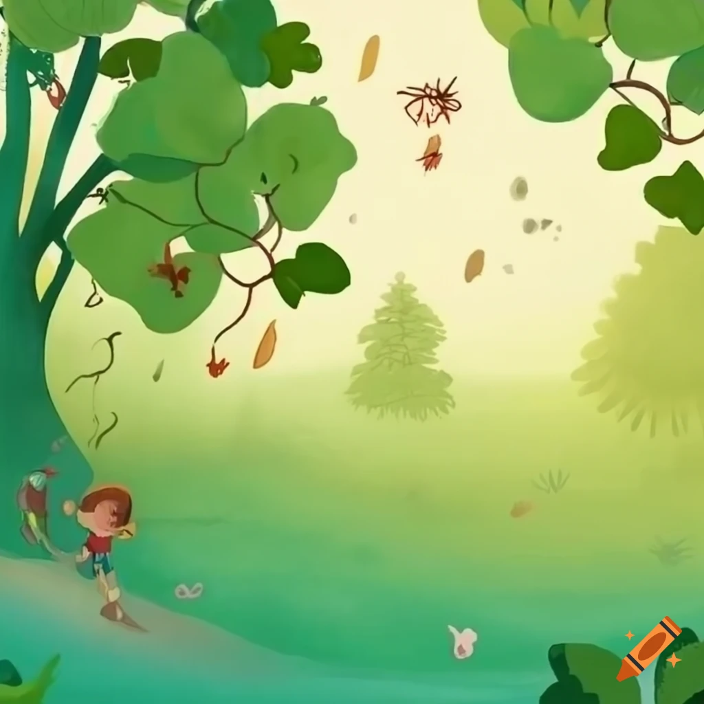 Colorful leafy background for a storybook on craiyon