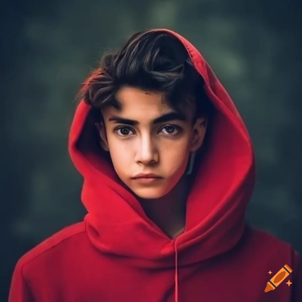 Young man in red hoodie and black sweat pants on Craiyon