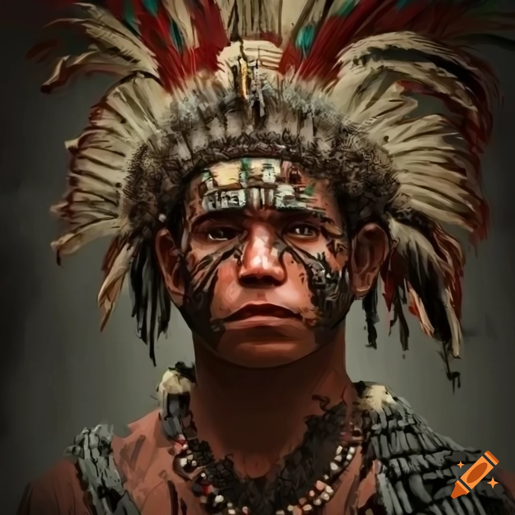 Graphic novel depiction of an indigenous aztec warrior in post ...