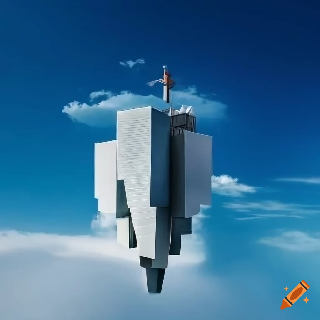 vibrant digital art of a skyscraper on a floating island