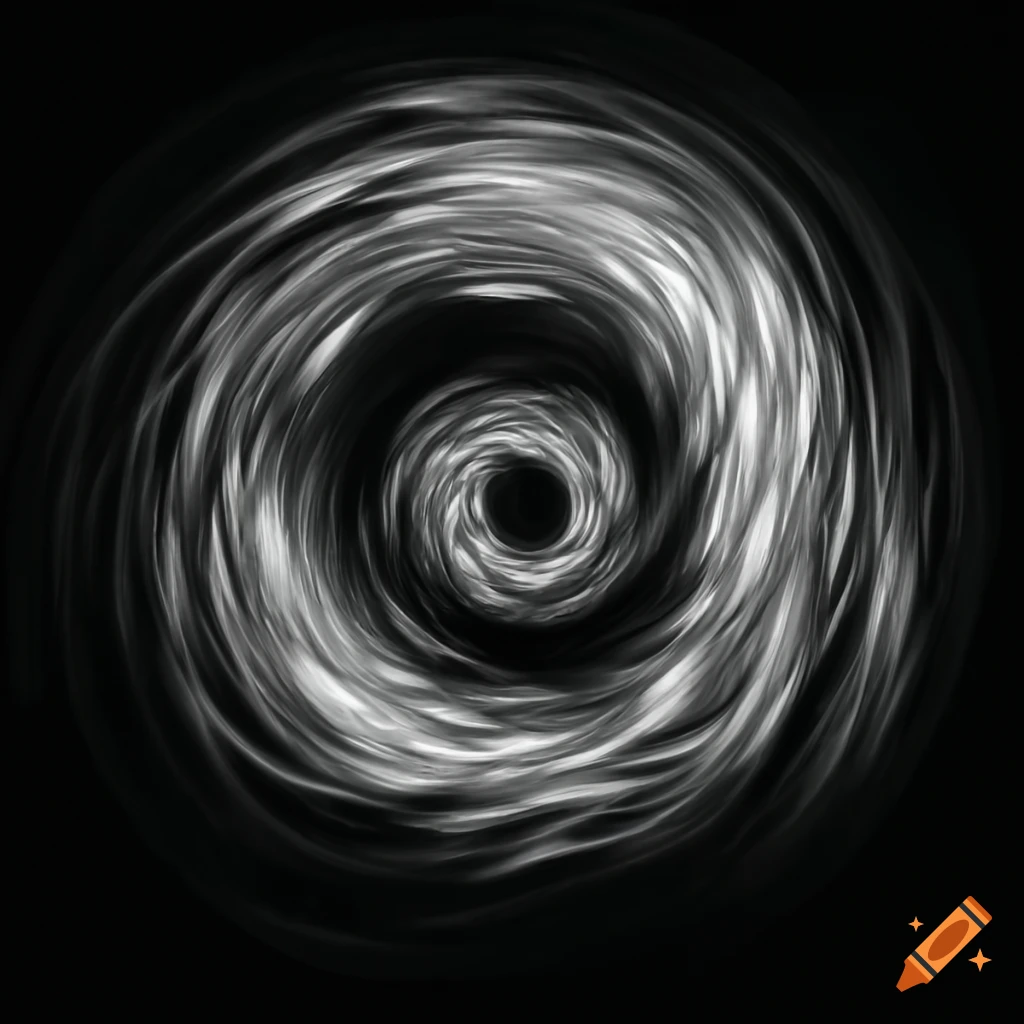 Black and white abstract painting with colliding spheres and exploding