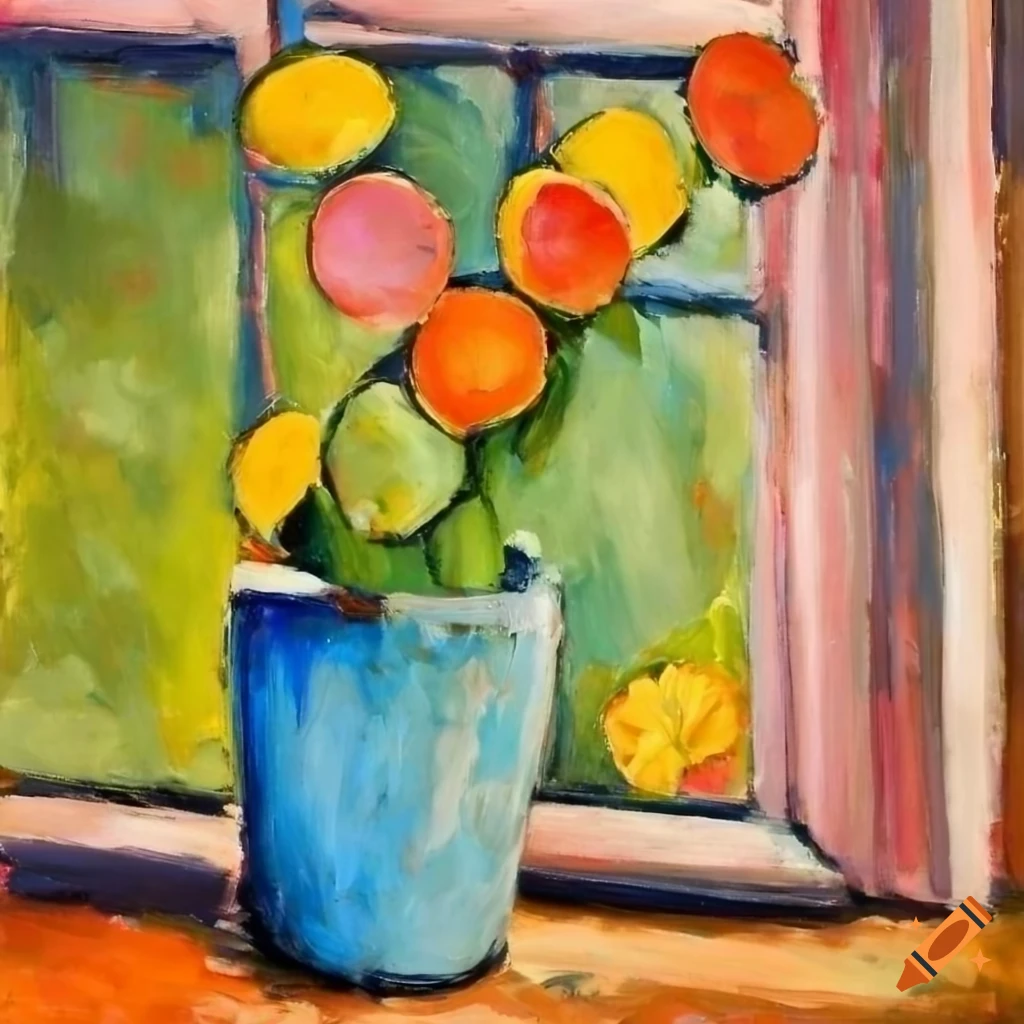 Modigliani's flower window oil painting on Craiyon