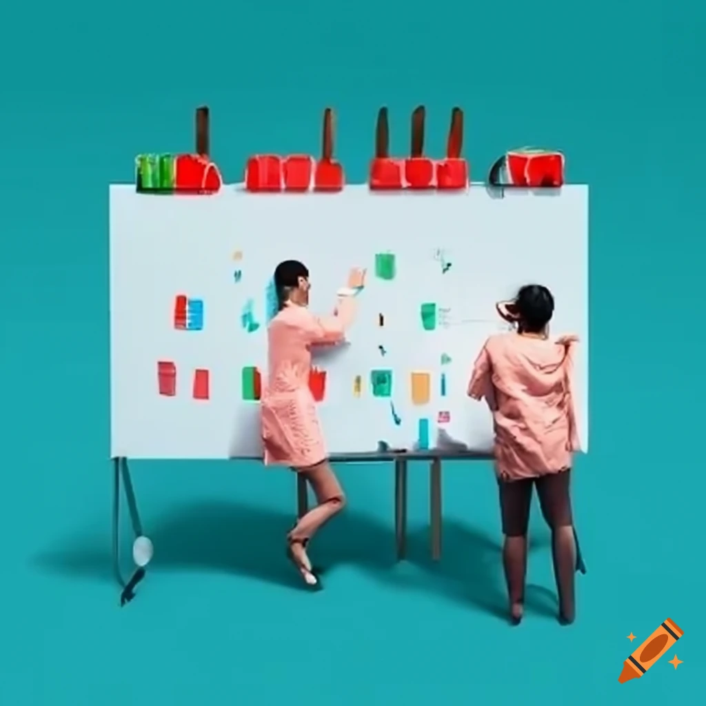 illustration of people collaborating around a whiteboard