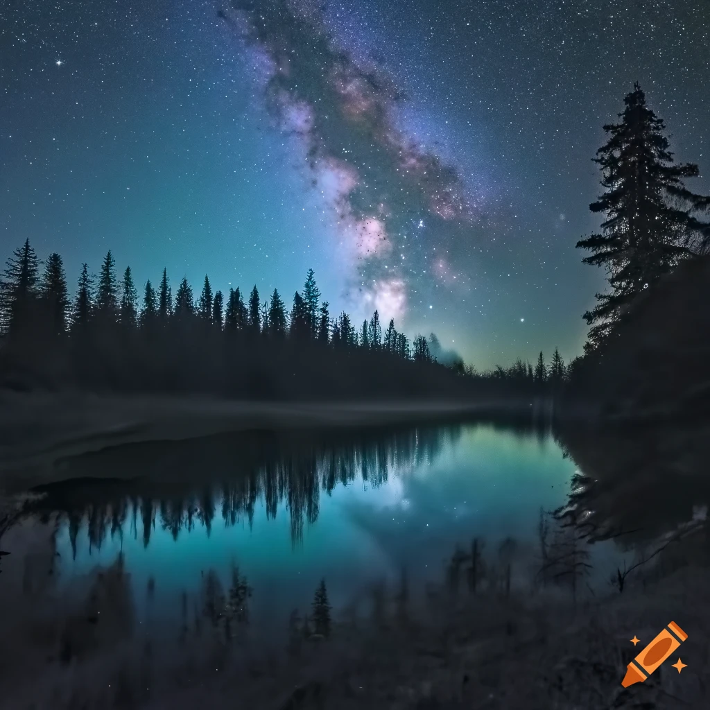 Photograph of a starry forest landscape on Craiyon