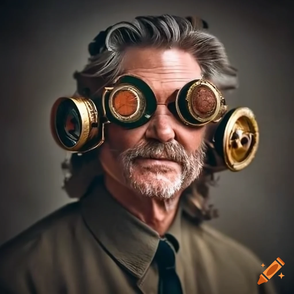 Kurt russell wearing steampunk goggles