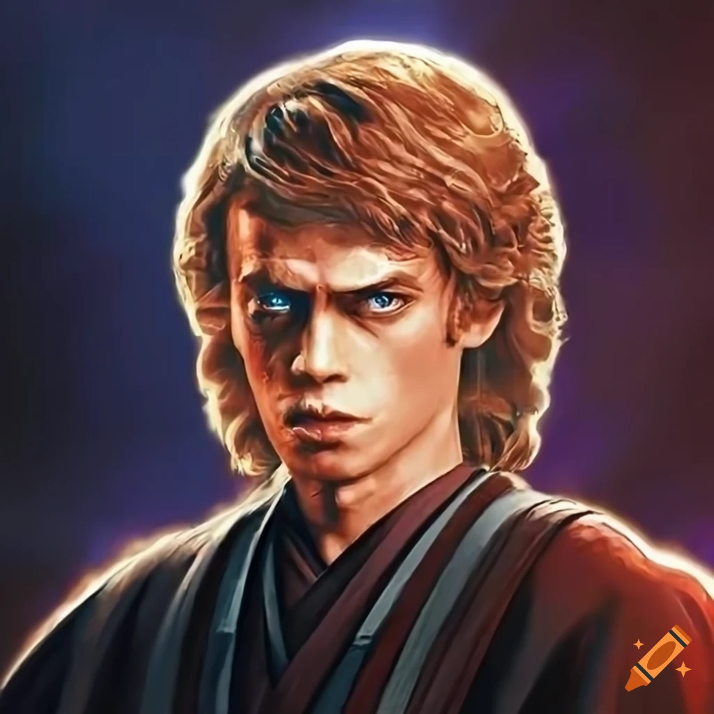 portrait of Anakin Skywalker engulfed in flames on Mustafar