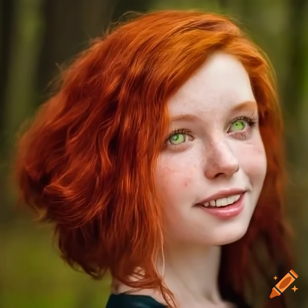 Portrait Of A Red Haired Girl With Freckles And Green Eyes On Craiyon 