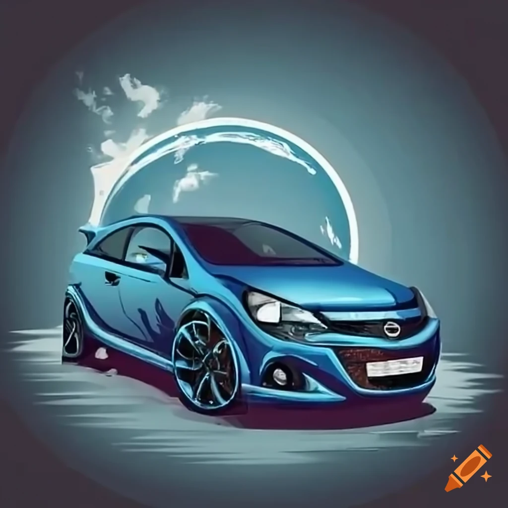 Graffiti of a fast pink opel astra h opc with exploding blue and