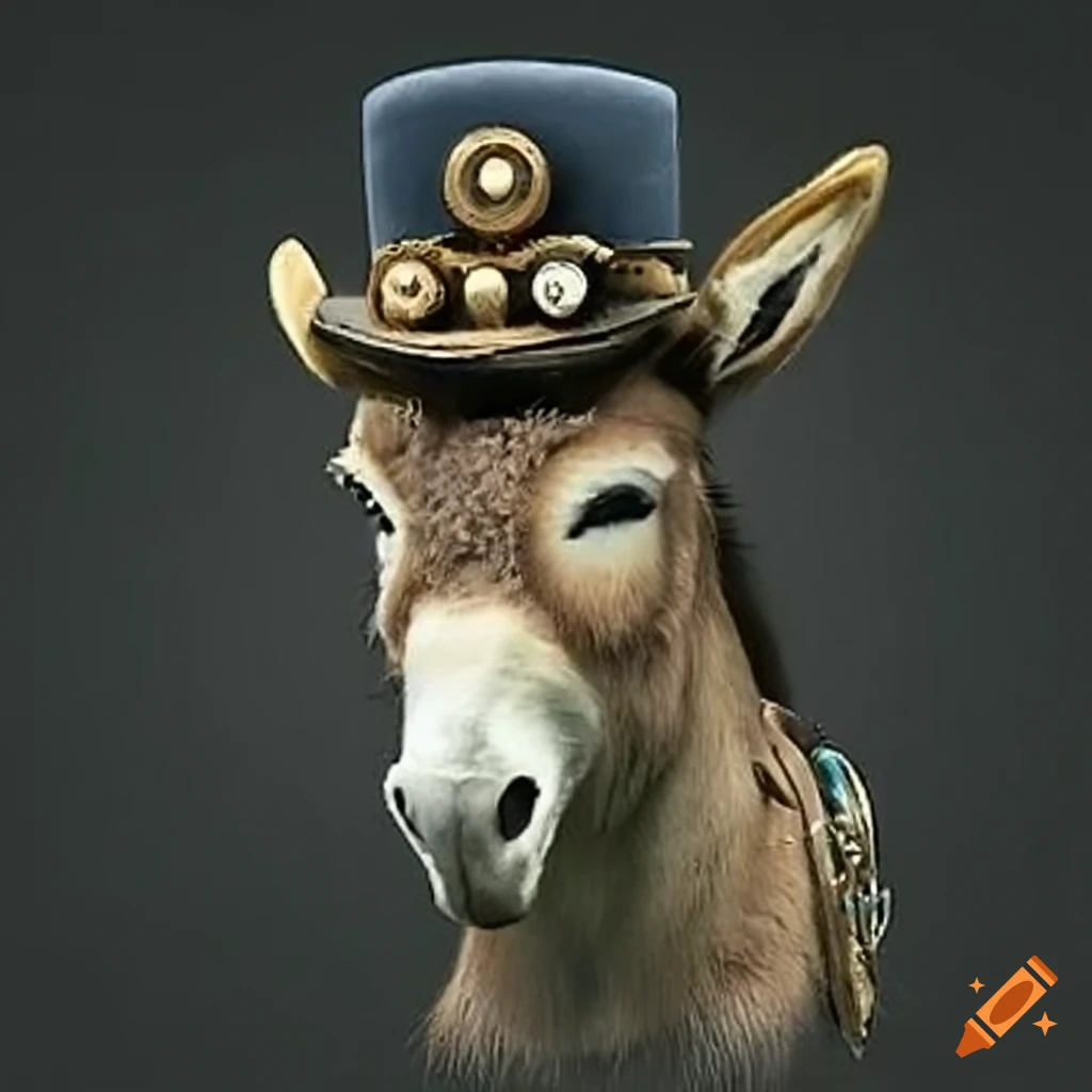 Steampunk donkey with a victorian hat