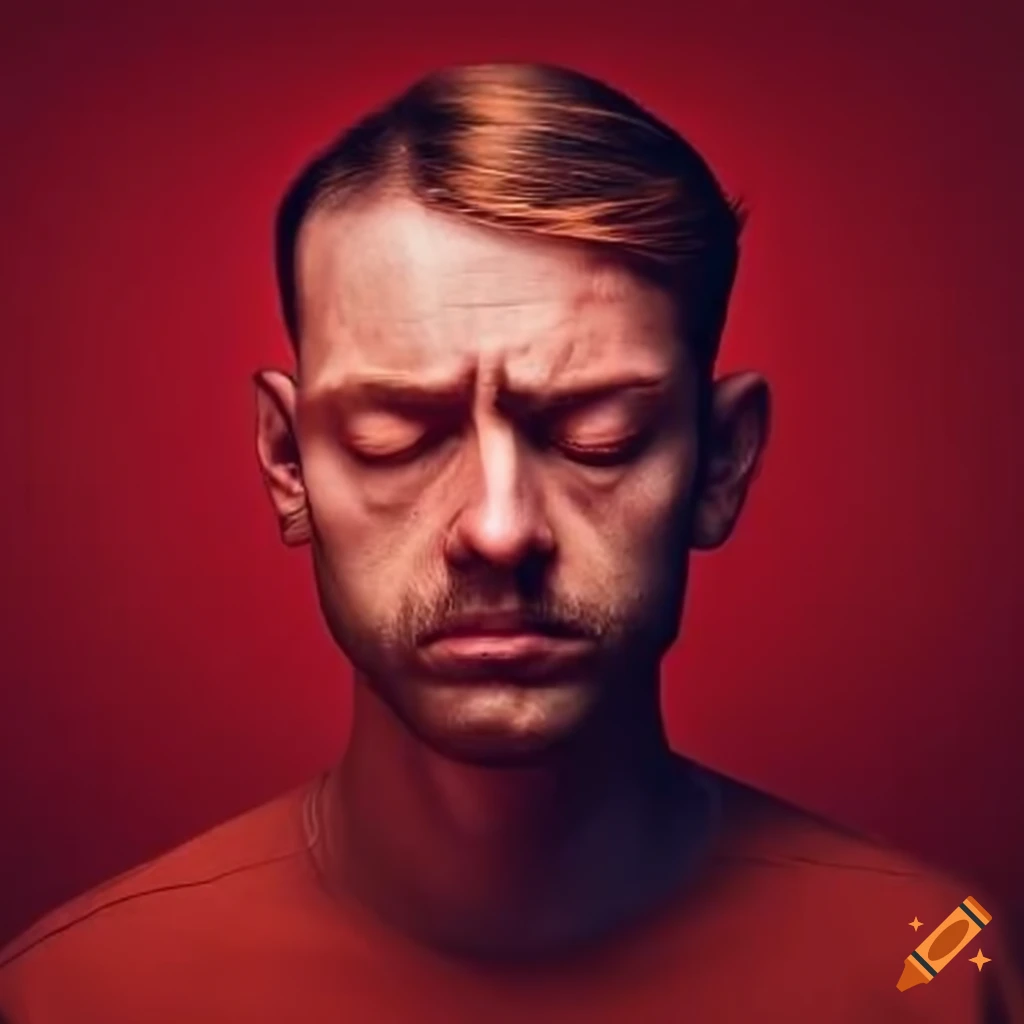 Image of a man looking sad on a red background