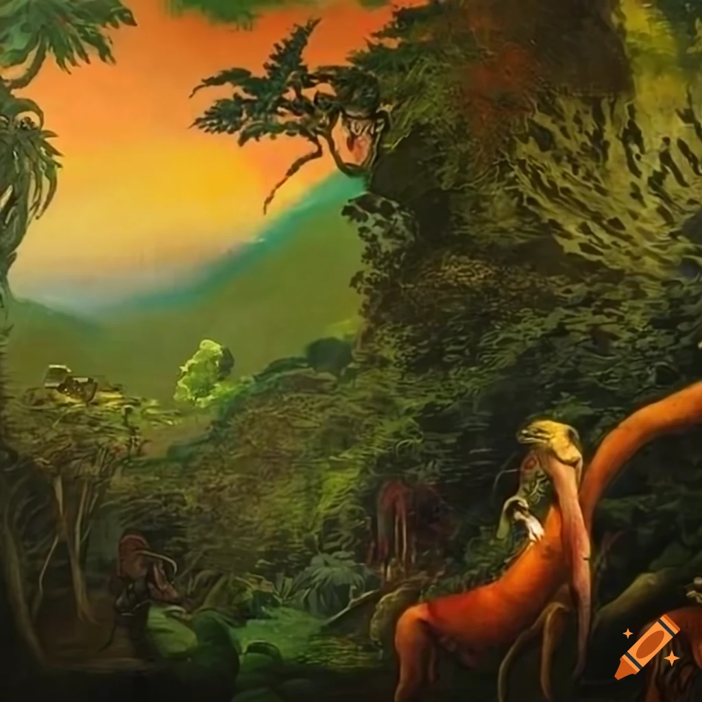Illustration Of Jungle Landscape With Animal human Hybrids illustration-of-jungle-landscape-with-animal-human-hybrids
