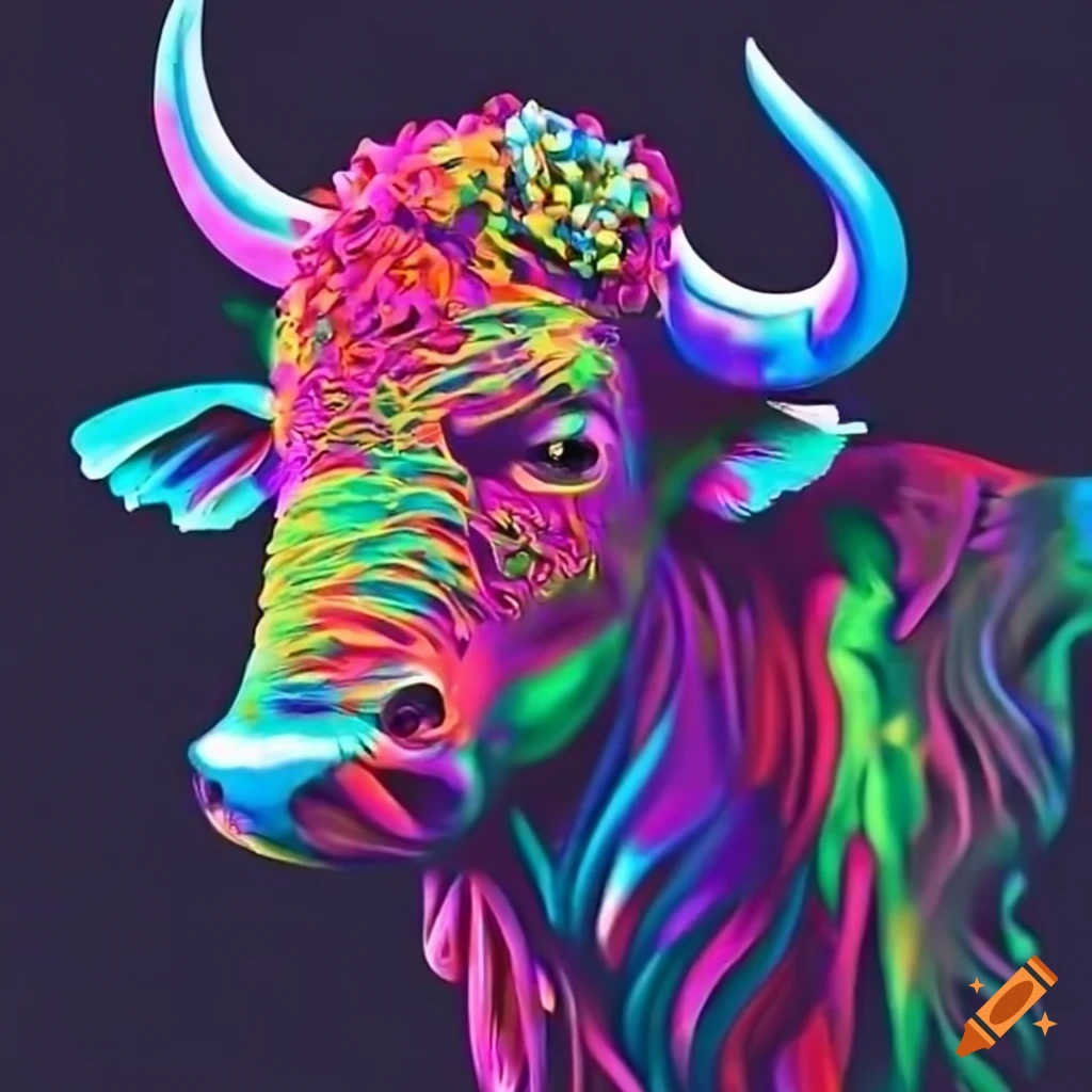 Colorful neon buffalo artwork on Craiyon