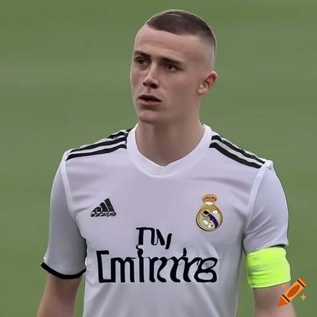 Fit irish footballer with real madrid jersey on craiyon