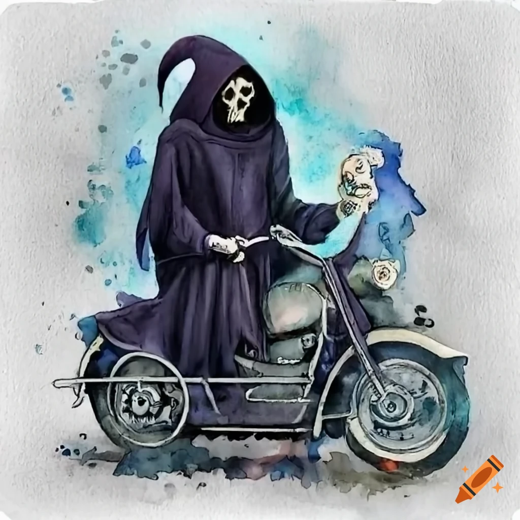 illustration of a Grim reaper on a motorcycle