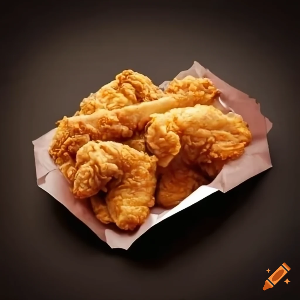 Delicious fried chicken in a paper tray on craiyon