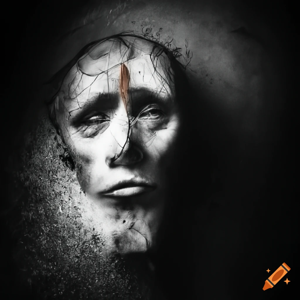 abstract artwork with a howling head