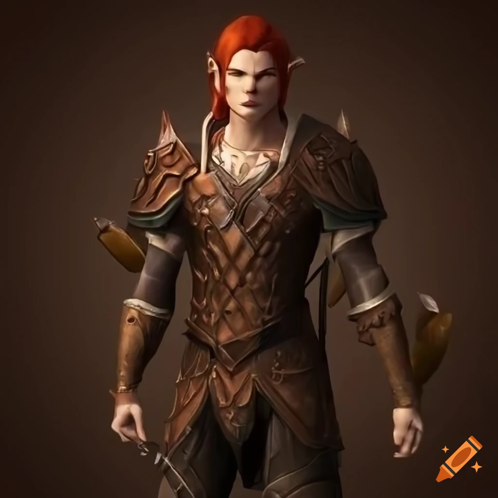 Illustration of a male elf archer in light leather armor on Craiyon