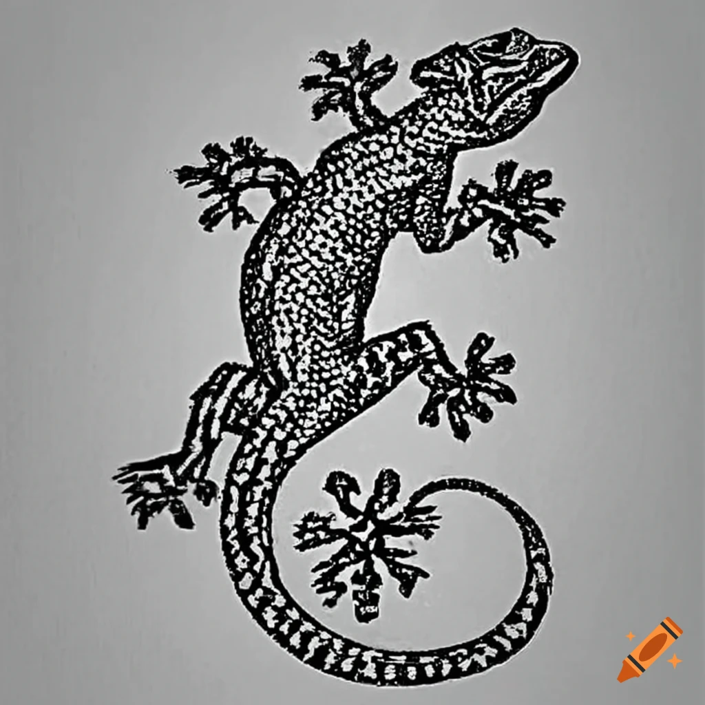 engraving of an abstract lizard in Durer style