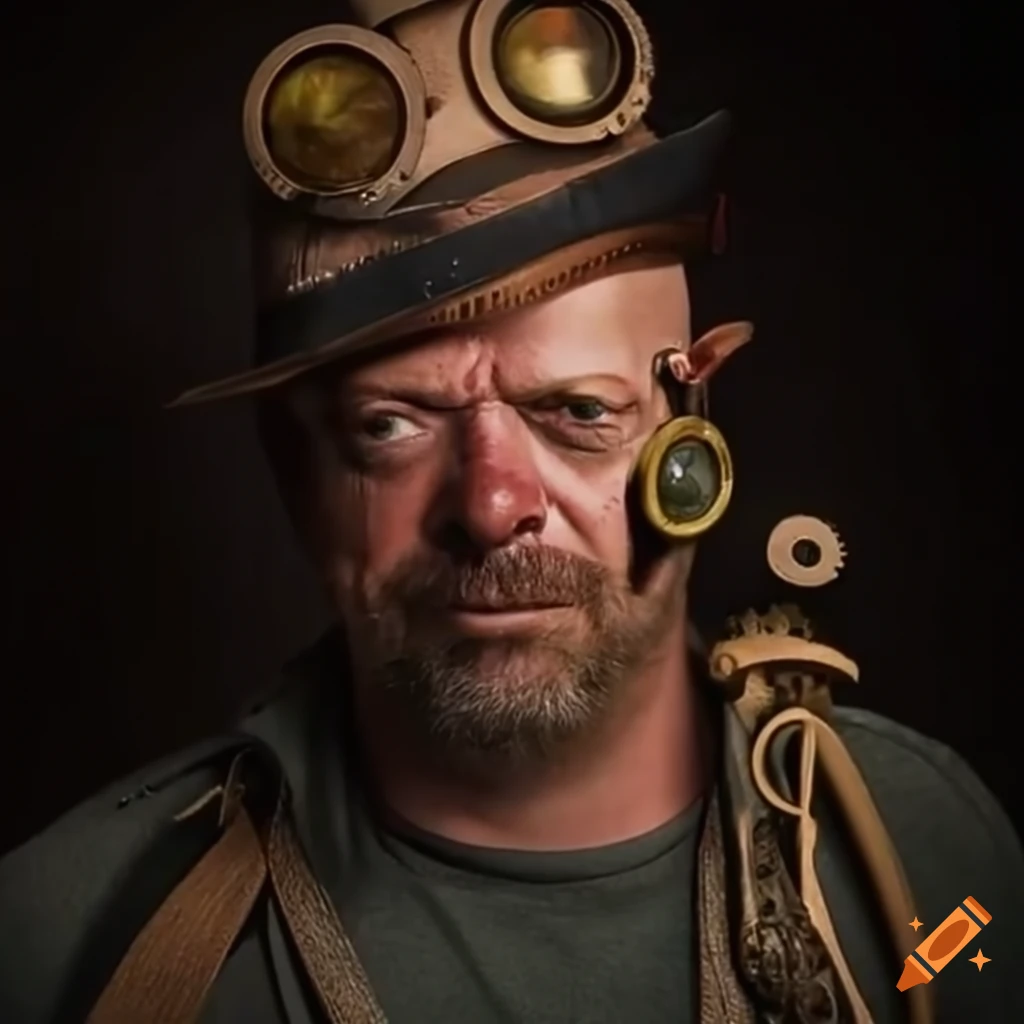 Portrait of a man with steampunk accessories on Craiyon