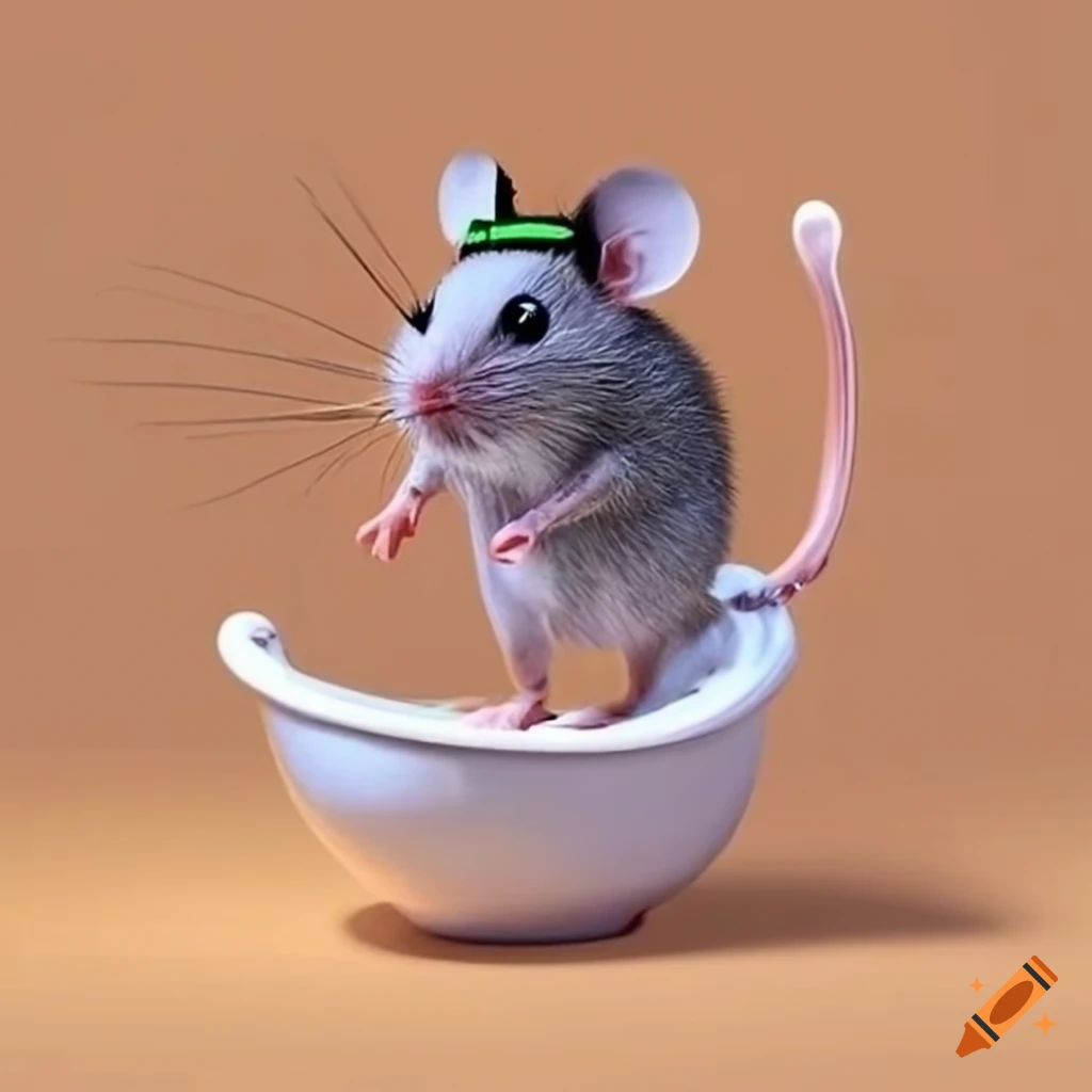 Illustration of a mouse jumping into a toilet bowl