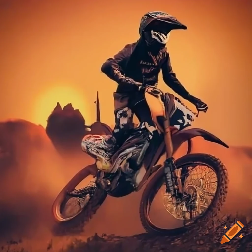 sticky-rail868: a boy wearing helmet riding motocross, digital art