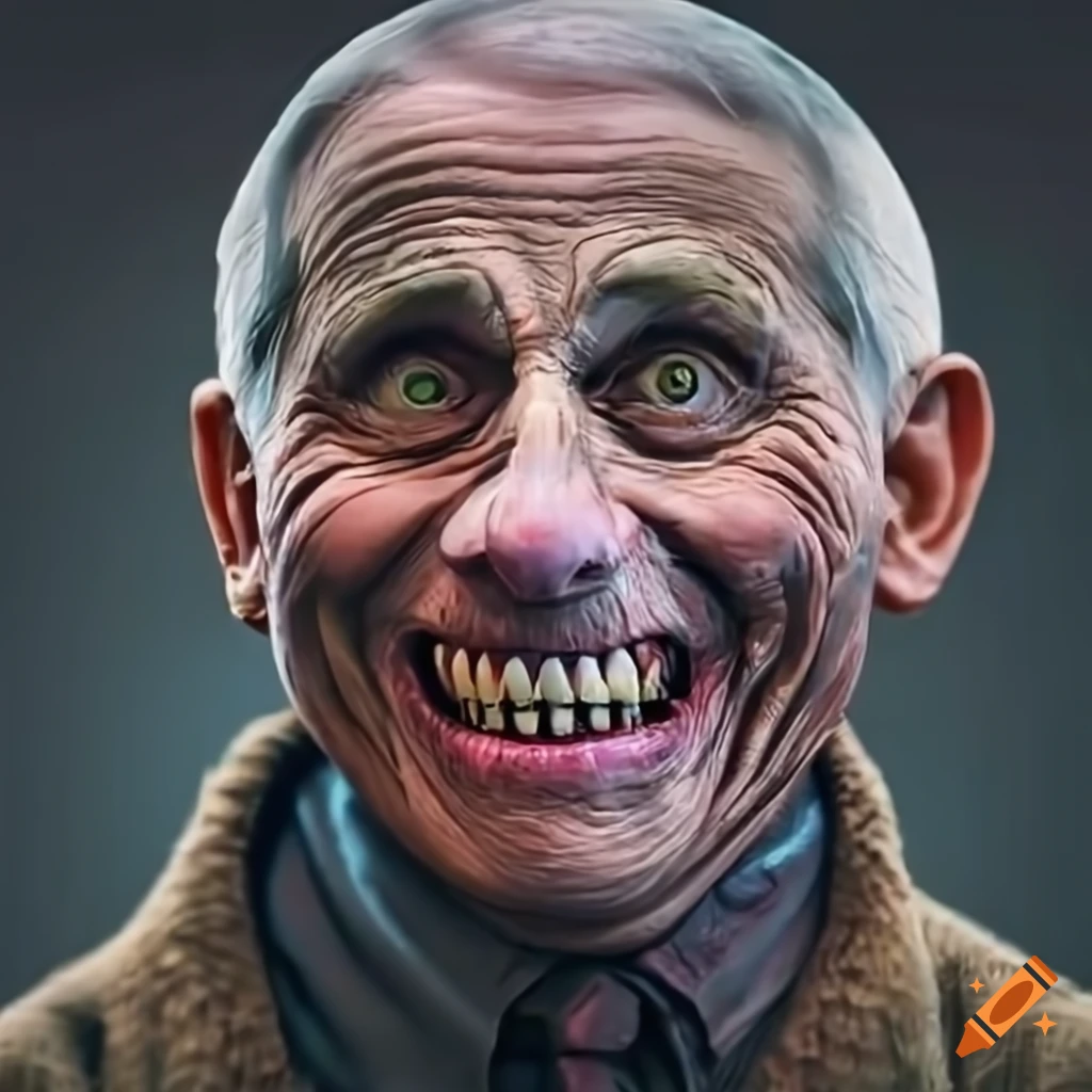 scary portrait of doctor Fauci with a creepy smile