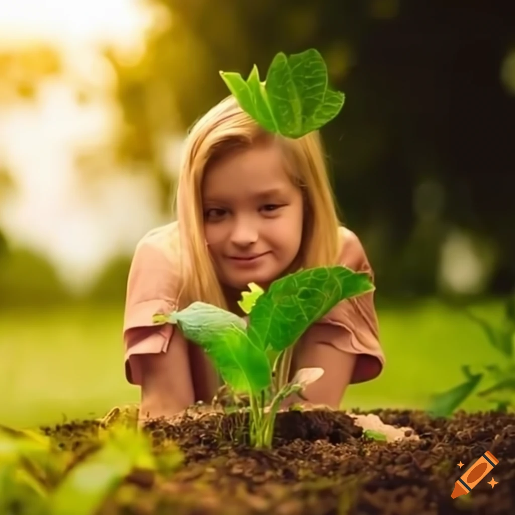 Girl Planting A Plant In The Ground On Craiyon