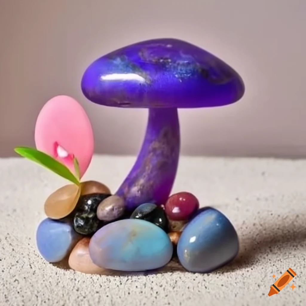 image of a colorful stone mushroom on white sand