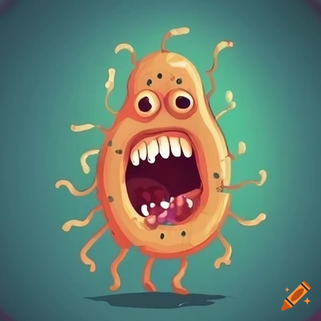 Cartoon illustration of bacteria laughing on Craiyon