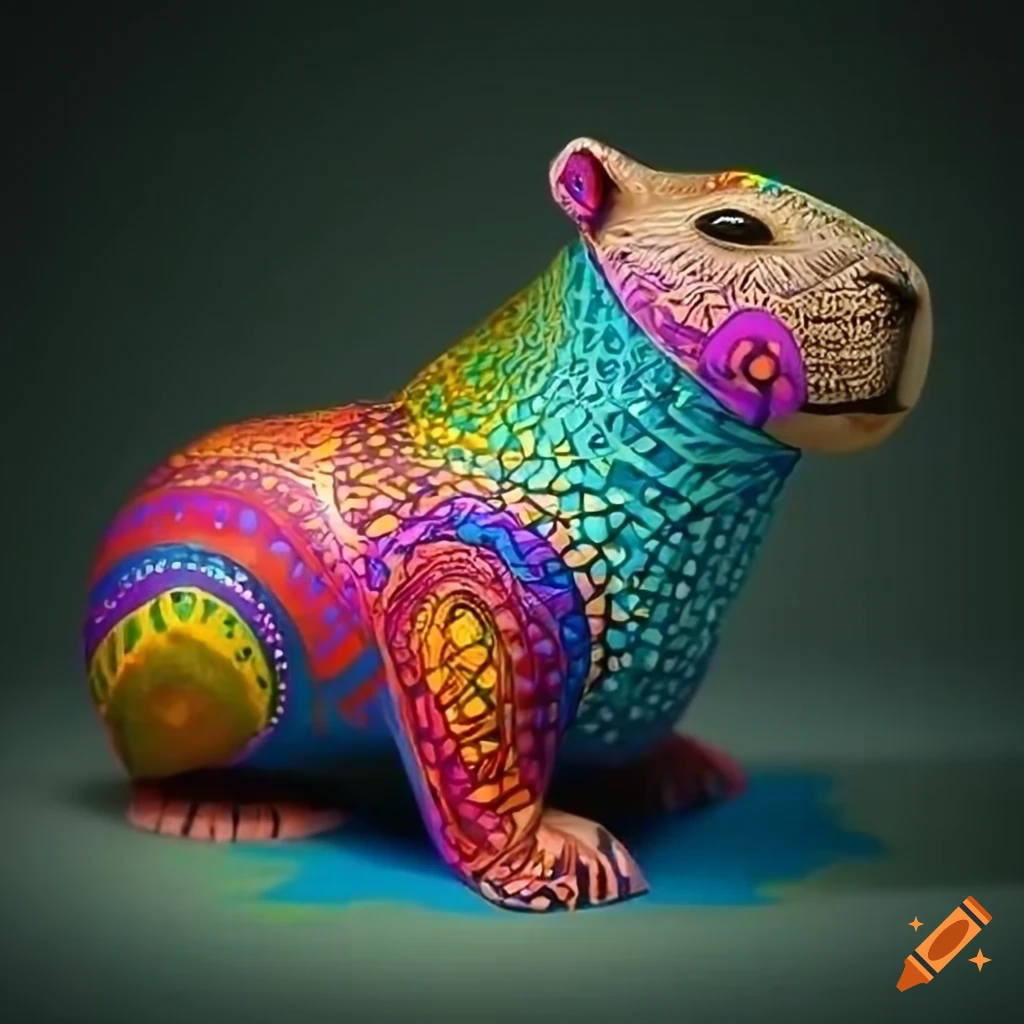 colorful alebrije sculpture of a capybara