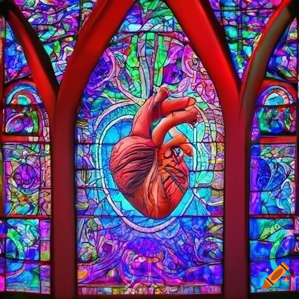 Stained glass artwork of an anatomical heart