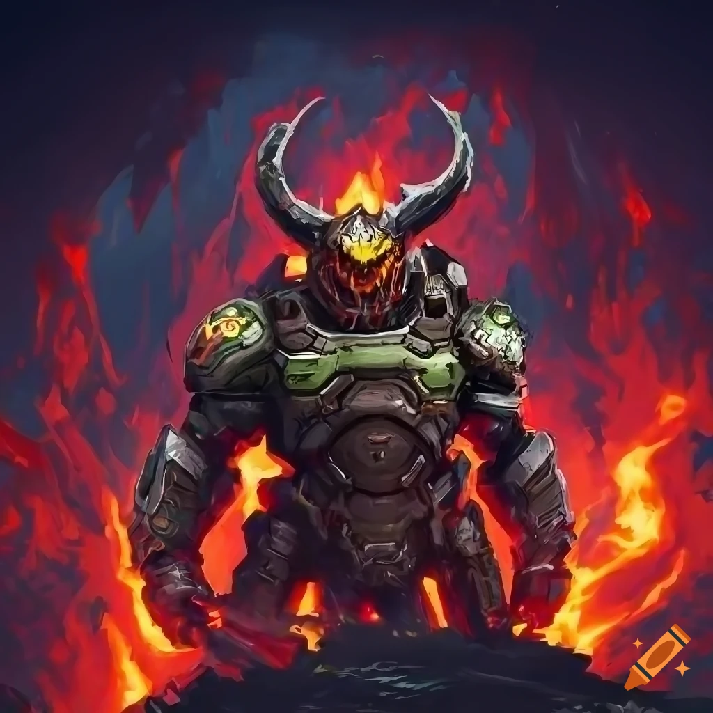 dramatic digital art with fiery hell environment