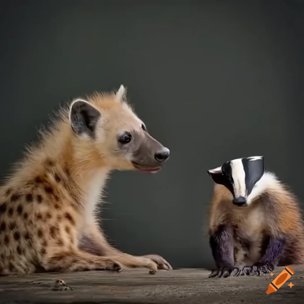adorable badger and hyena couple having coffee