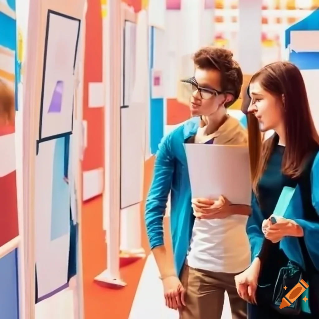 college students at an educational exhibition