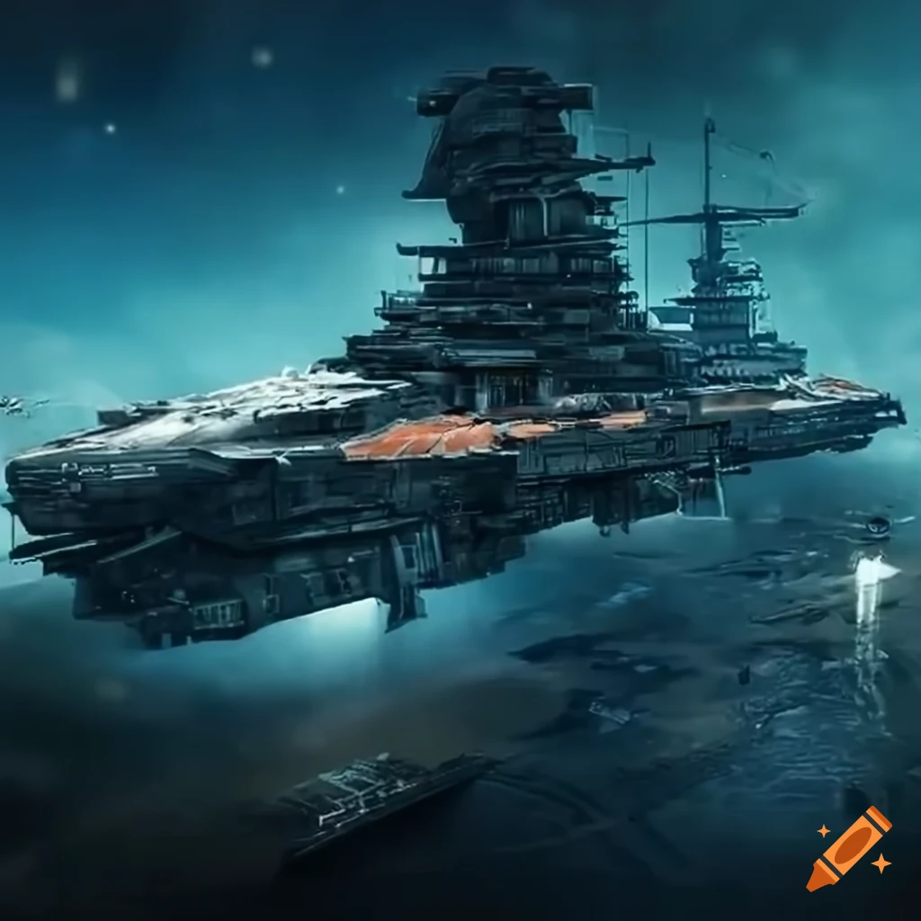Sci-fi battleship landing