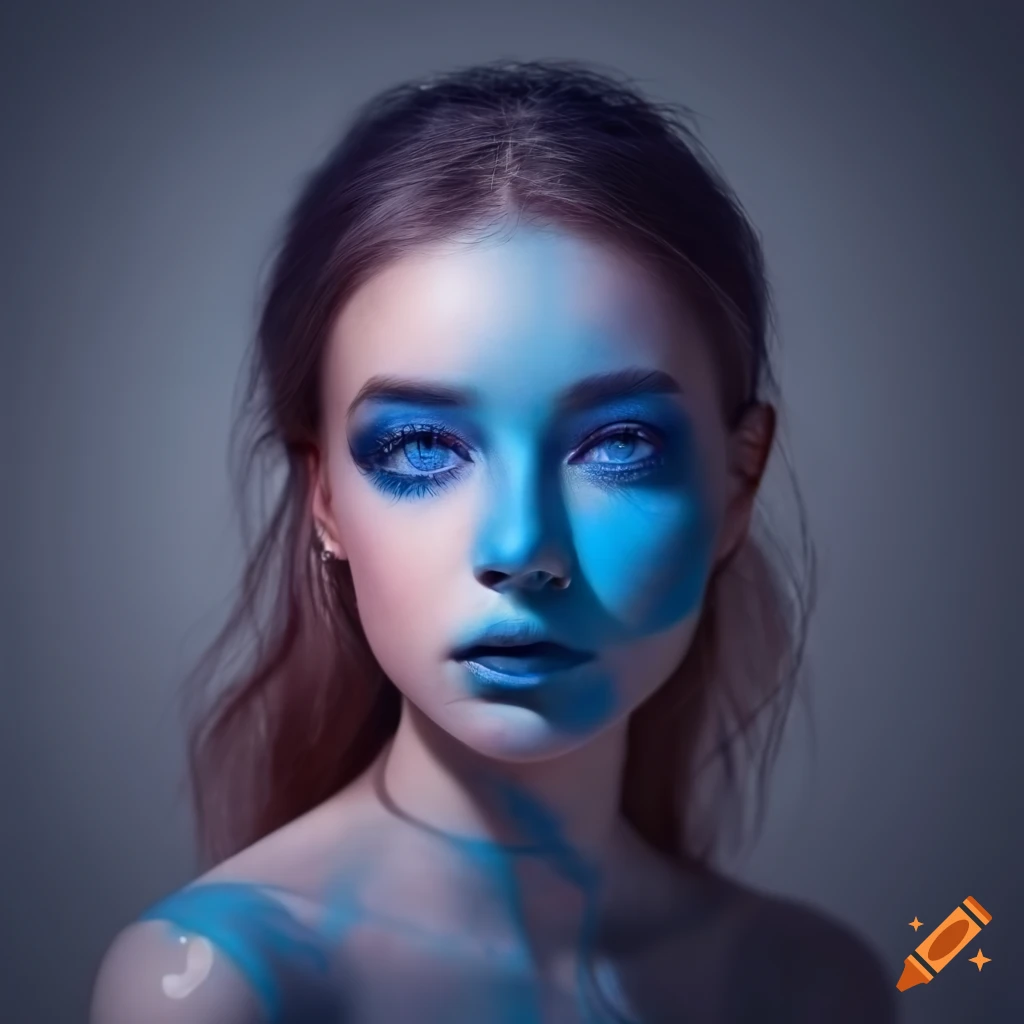 Dramatic portrait of a woman with blue eyeshadow