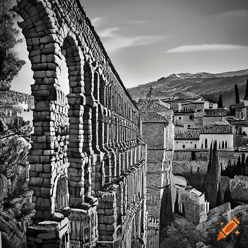 acueducto de segovia reaching alhambra de granada with cabo de palos lighthouse in the background