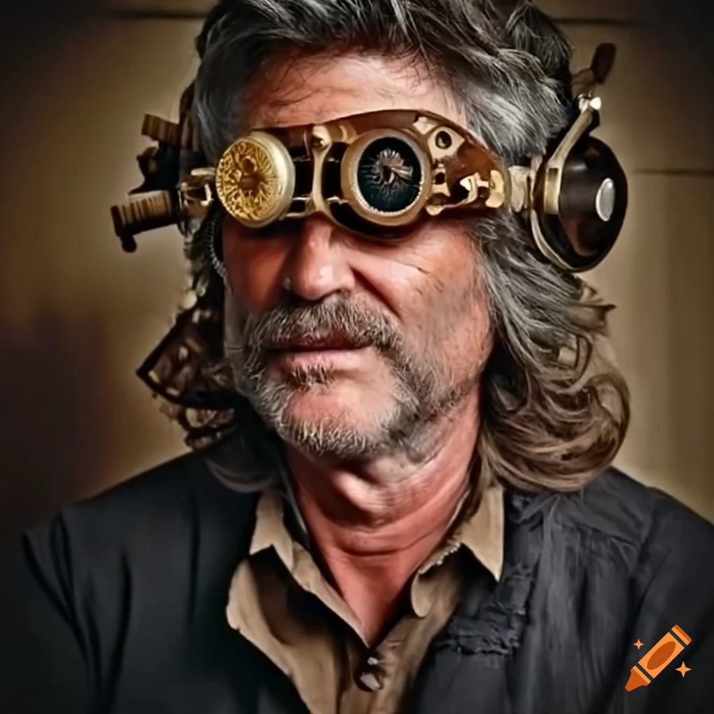 Kurt russell wearing steampunk goggles on Craiyon