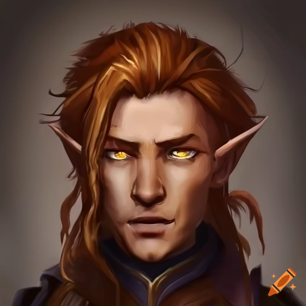 Drawing of a male half elf paladin with amber hair and glowing orange ...