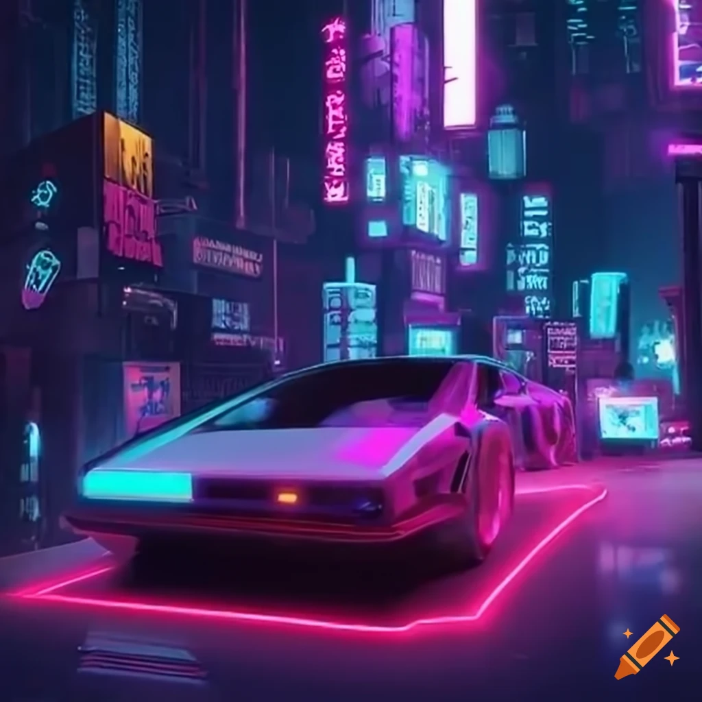 neon futuristic car at night