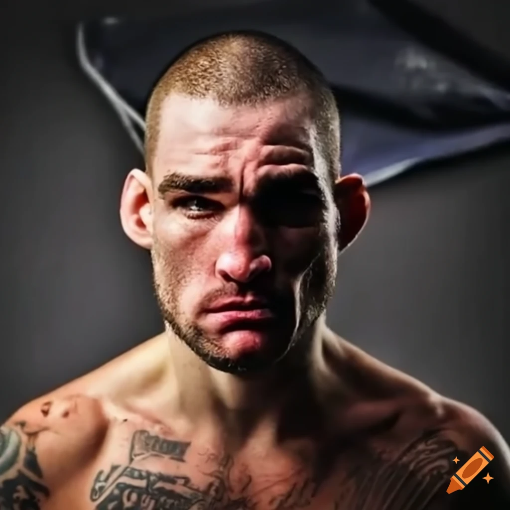 portrait of Sean Strickland with a cigarette and torn American flag