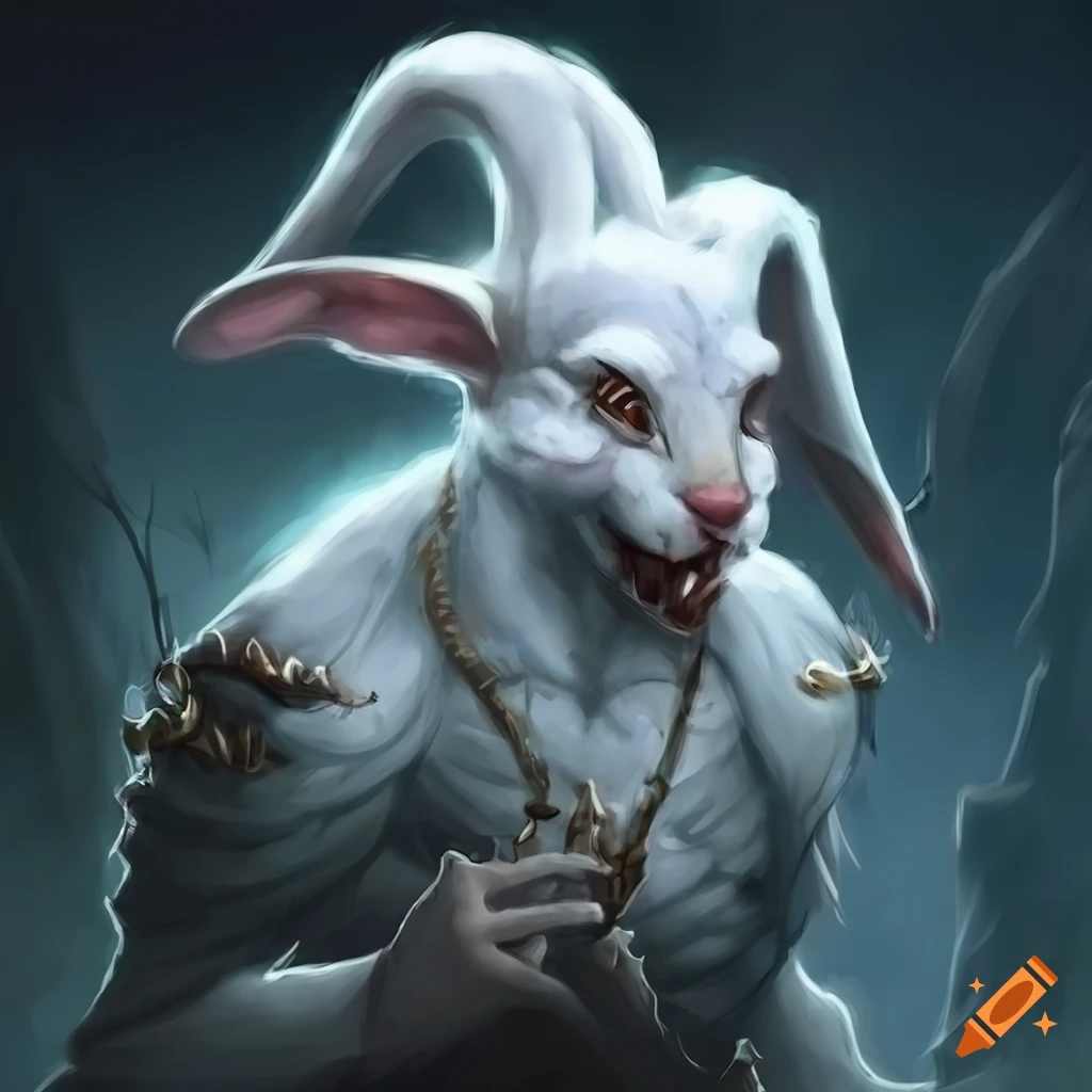 Albino red eyed rabbit in leather armor in a dark fantasy setting on ...