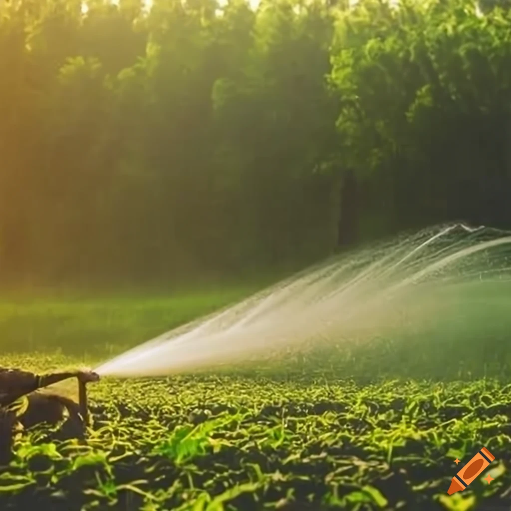 farmer watering crops in a field