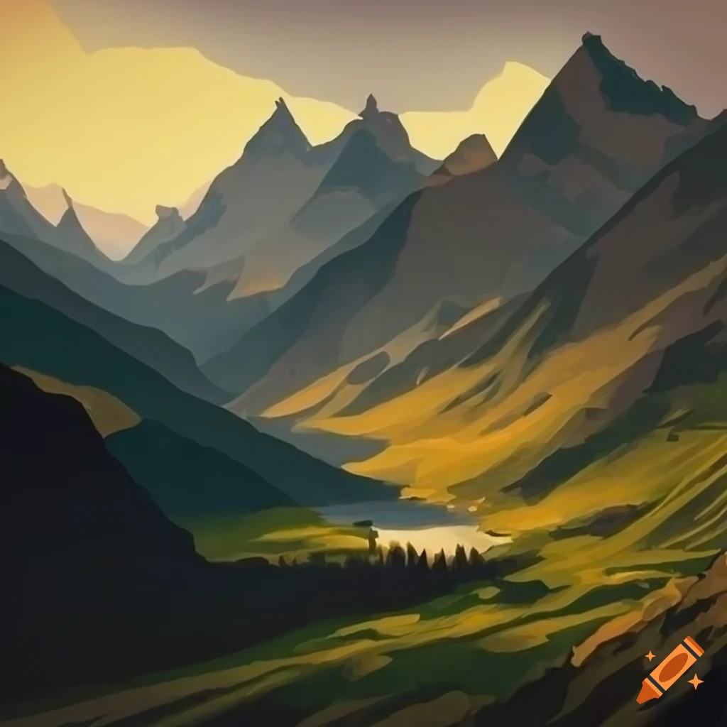 minimalist 2D mountain landscape