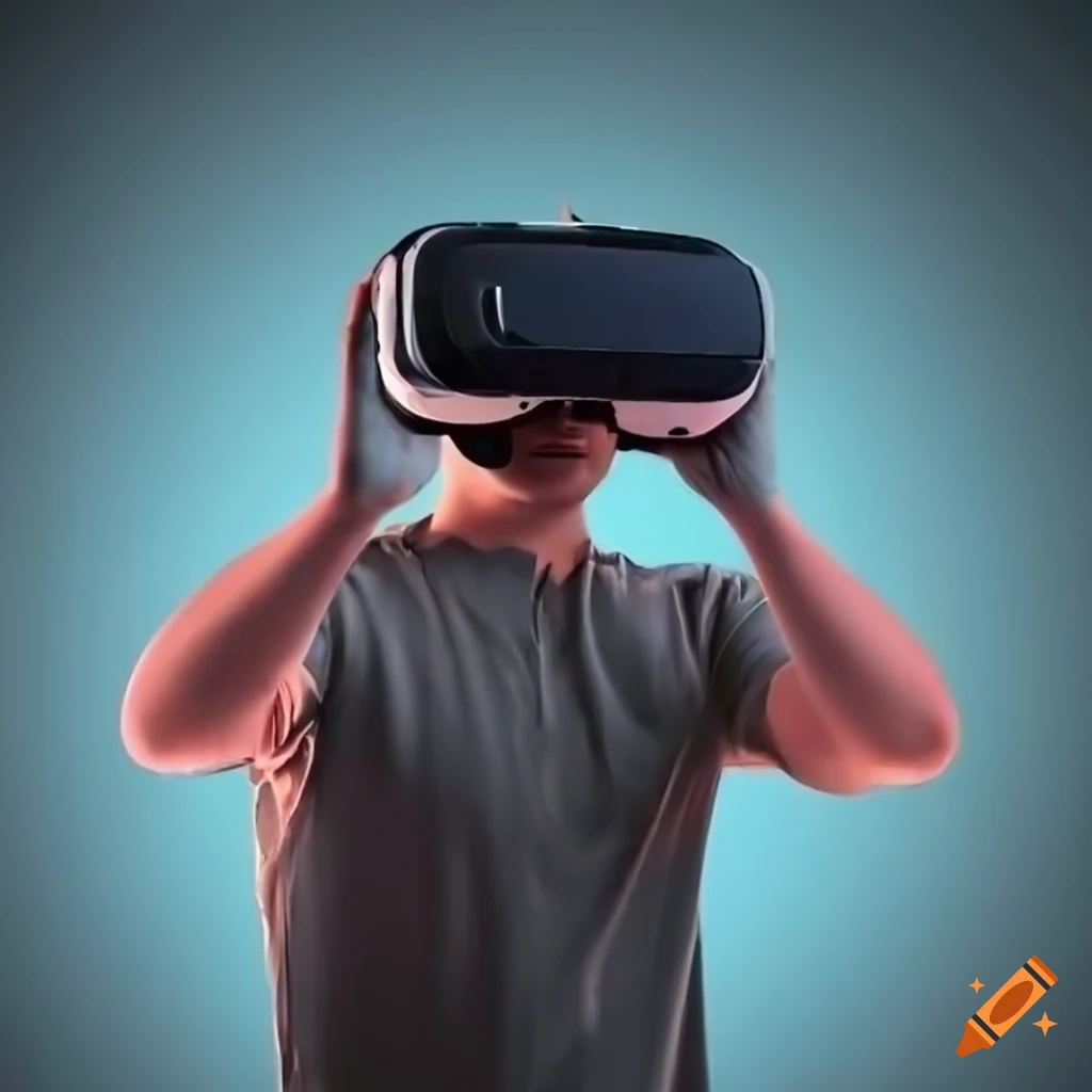 Person wearing vr glasses with digital waves