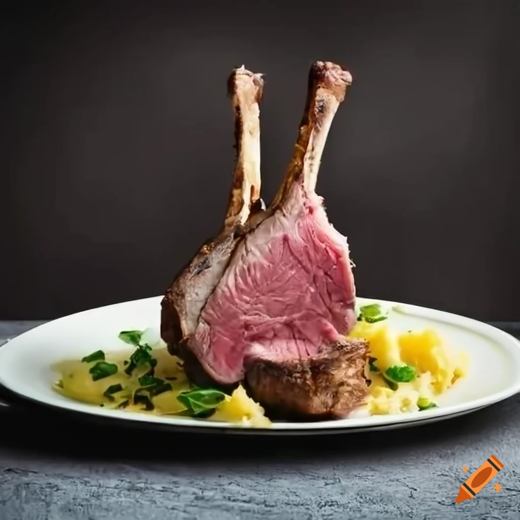 dish of rack of lamb with roasted vegetables and mashed potatoes