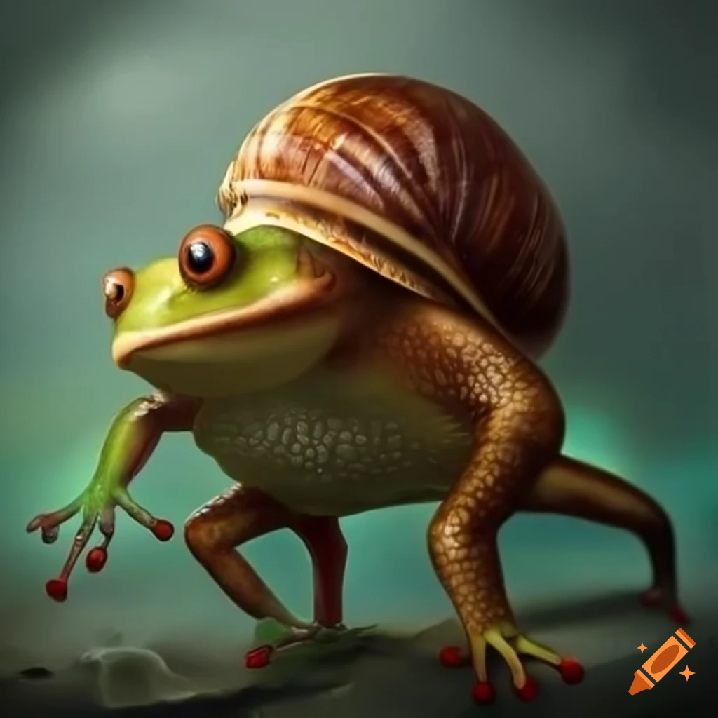 illustration of snail-frog-people fantasy creatures