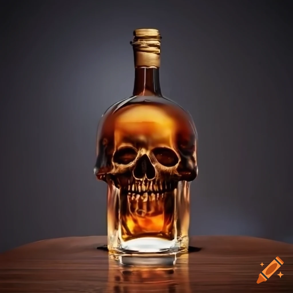 dark and dramatic whiskey bottle on a table