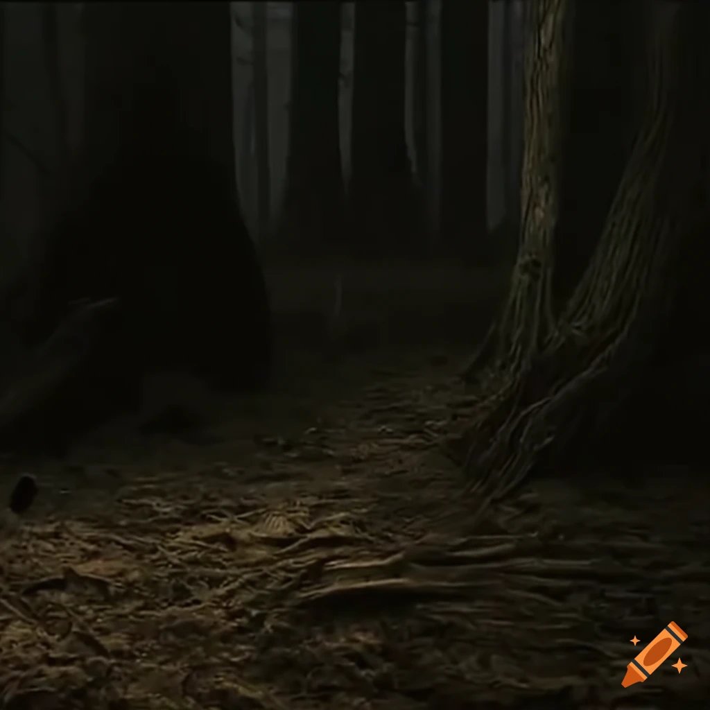trailcam footage of a mysterious creature in a dark forest