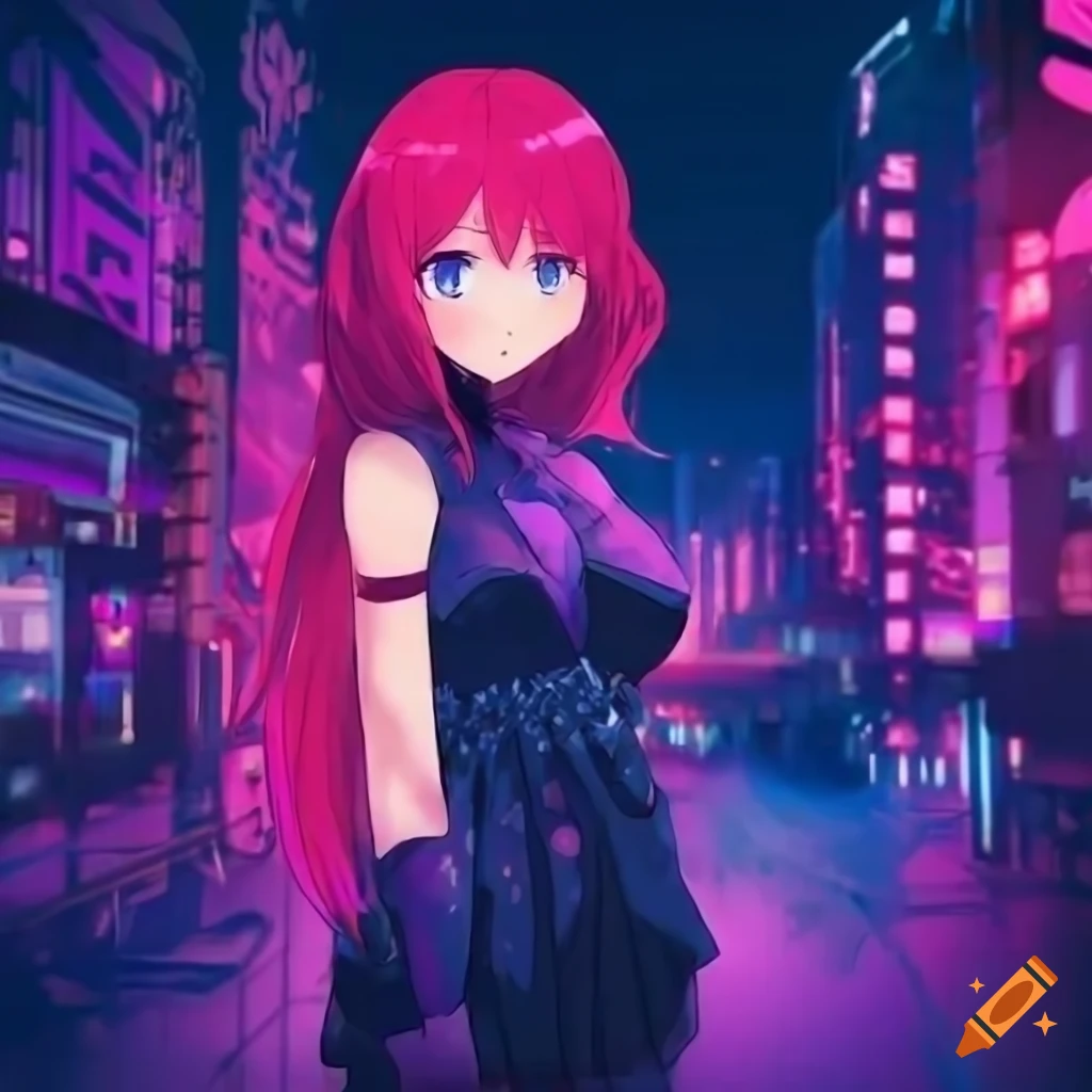 anime-girl-with-red-hair-in-a-neon-city-at-night-on-craiyon